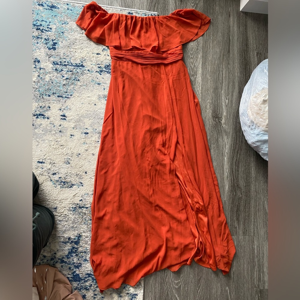 Off the shoulder bridesmaid dress